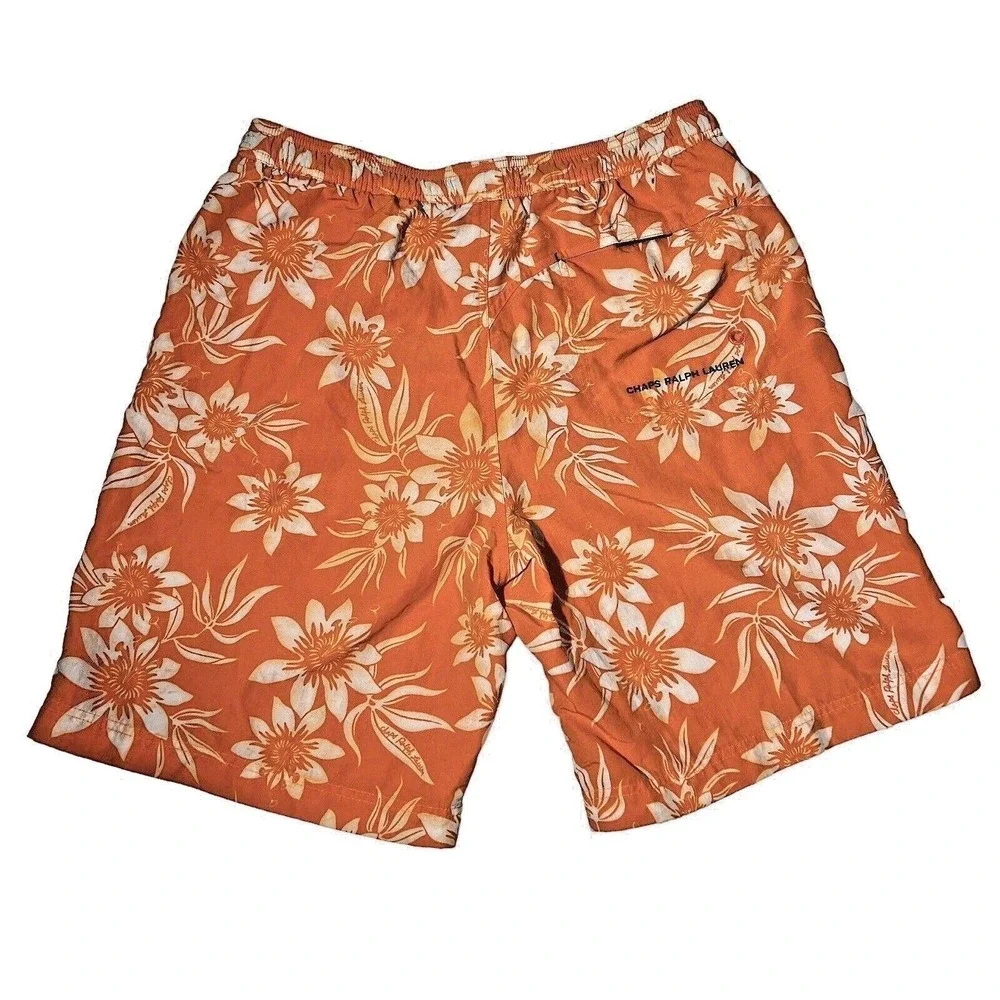 Vintage Chaps Swim Trunks Men L Orange Floral Surf Board Shorts Y2K Beachwear‎